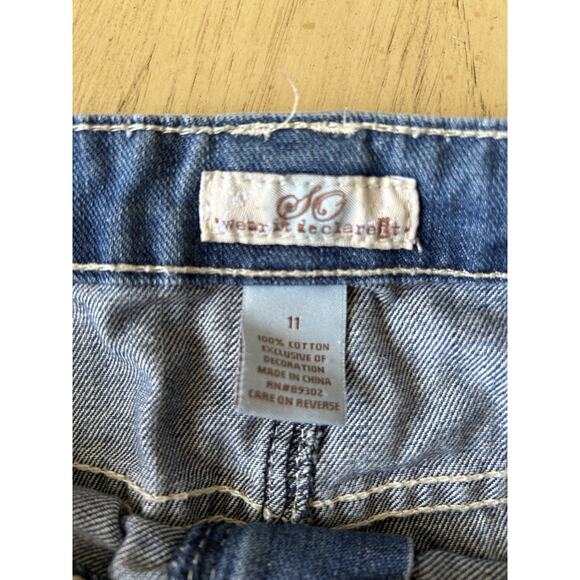 SO Distressed Embroidered Denim Skirt Juniors Size 11 Western Country Mini Y2K - Picture 3 of 4